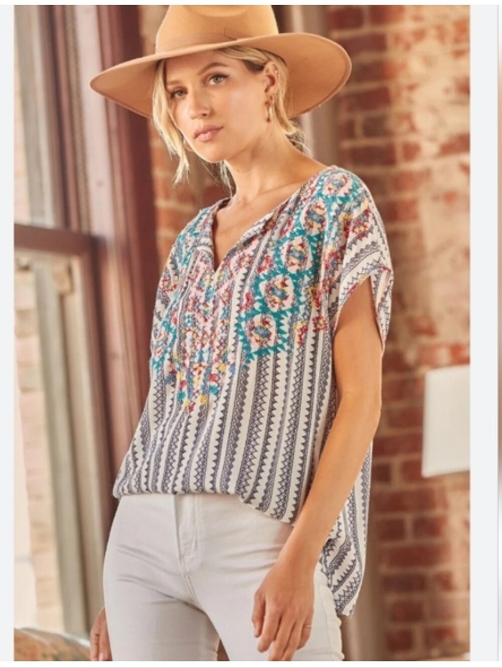 Savanna Jane Boho Festival Striped Top with Embroidery